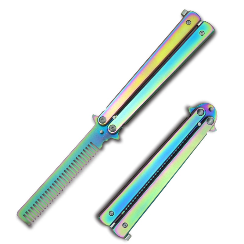 Titanium Rainbow High Quality Metal Folding Butterfly Balisong Comb