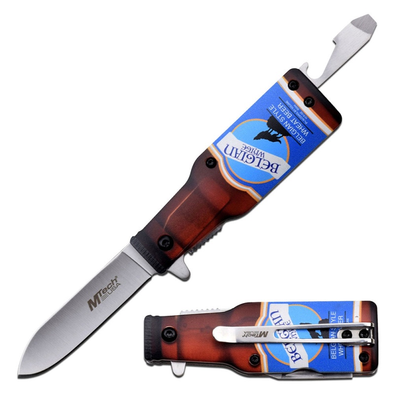 Bar Collection Blue Bottle Design Spring Assisted W/Bottle Opener Knife