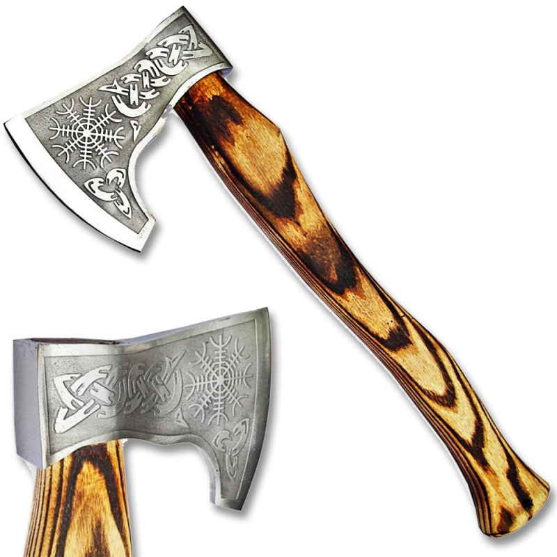 Helm Of Awe Medieval Viking Axe W/Etched Carbon J2 Steel Head Custom Hand Forged