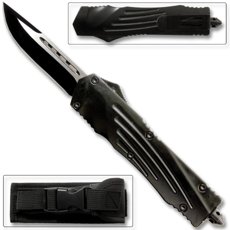 Black Straight Edge Flagship Otf Knife Clip Point