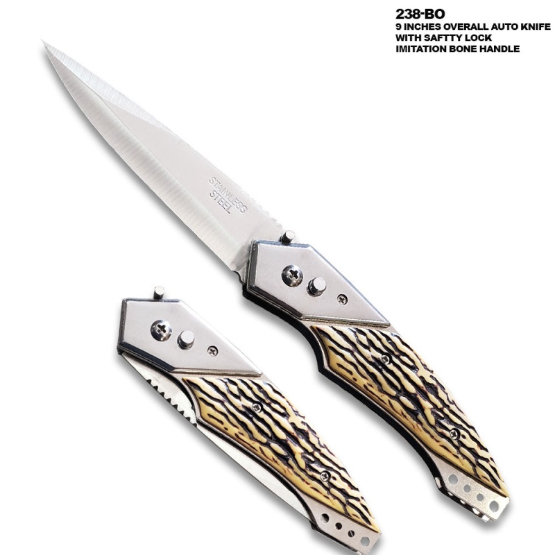 Auto Push Button 9 Inches Imitation Bone Handle Pocket Knife