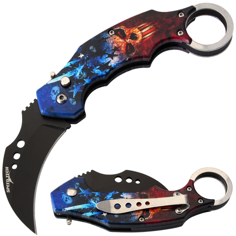 Automatic Karambit Knife 3D Stars & Skull Handle