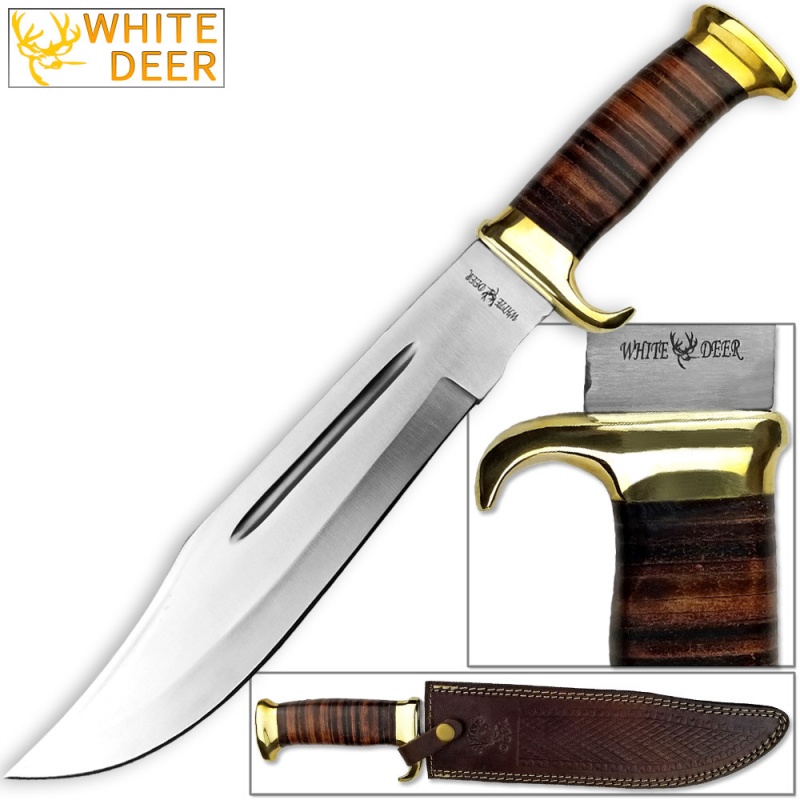 White Deer Magnum Outback American Bowie Knife High Carbon Stainless Steel W Leather Handle