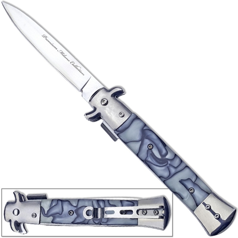 Premium Milano Collection Stiletto Knife | Spring Assist White/Grey