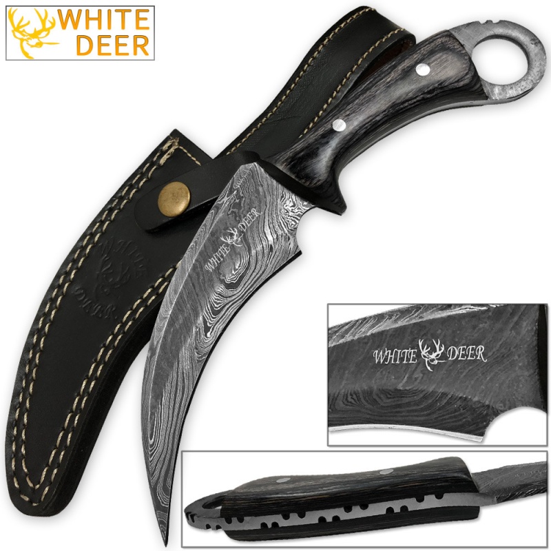 White Deer Mission Tactical Karambit Knife 9.25In Full Damascus Forged Steel