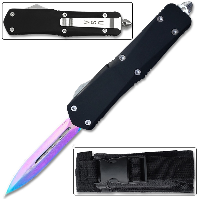 Full Size Dagger Point Otf Knife Assisted Open Tactical Titanium Blade