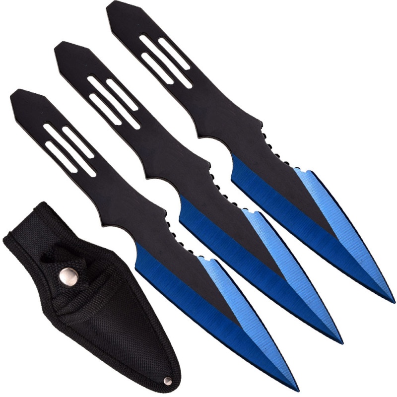 Thunder Bolt Throwing Knife Set 3Pc Two Tone Black And Blue