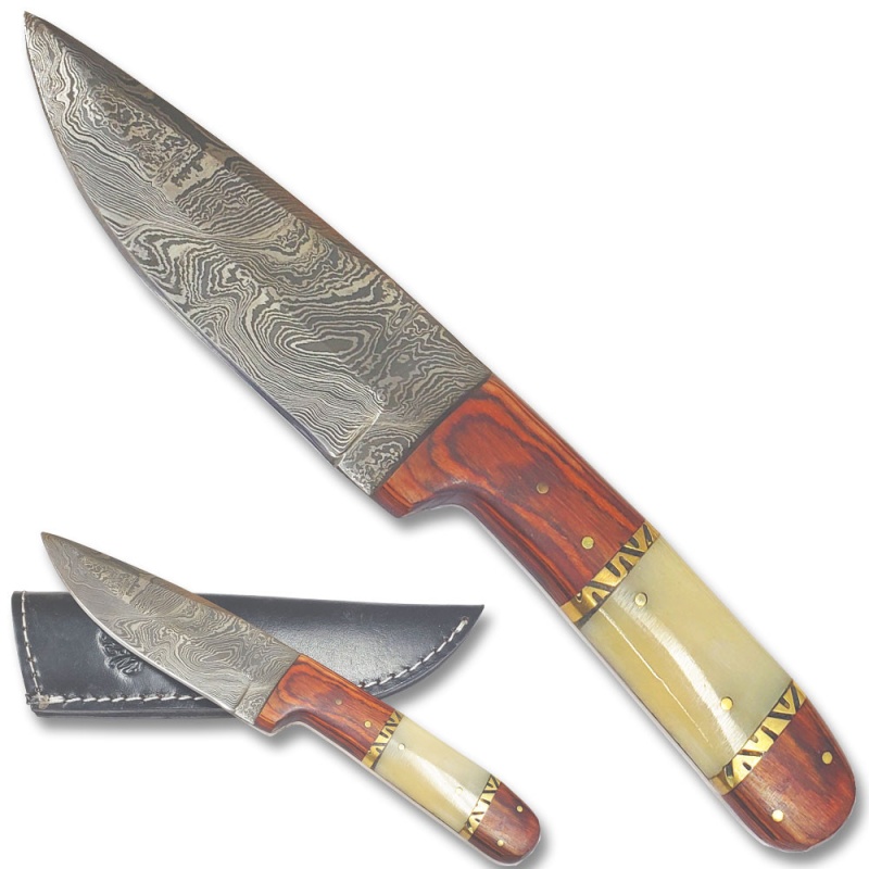 Handmade Damascus Hunting Knife Camel Bone And Frost Wood Handle
