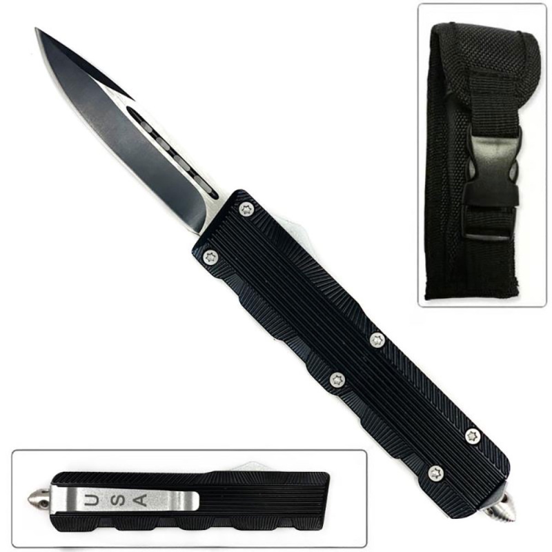 Drop Edge Black Flagship Otf Knife W/Comfort Groove Handle Single Edge