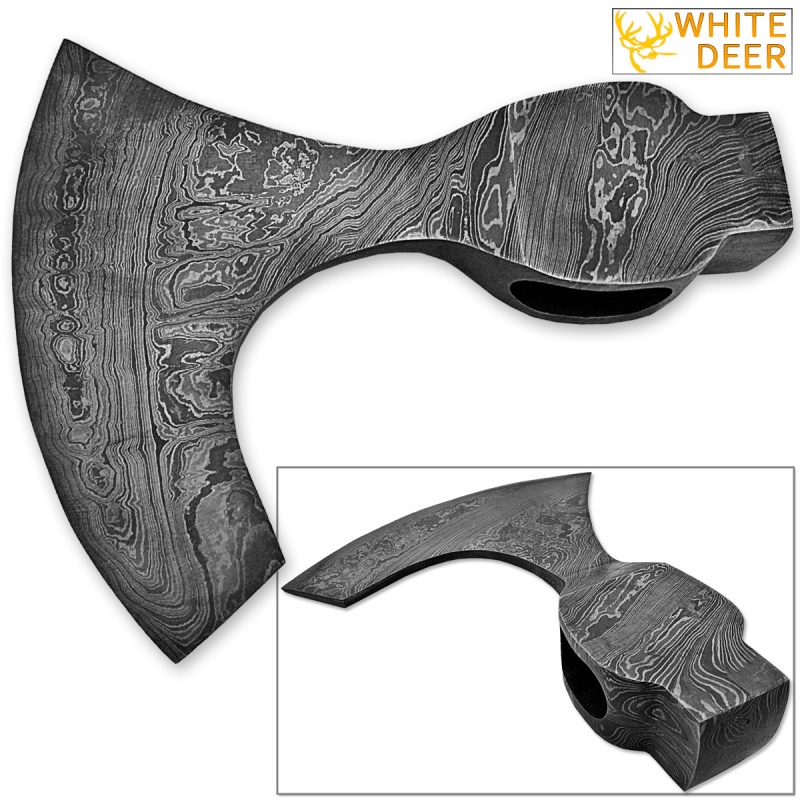 White Deer Vikings Battle Axe Square Hammer Head Blank Damascus Steel Hatchet Tomahawk