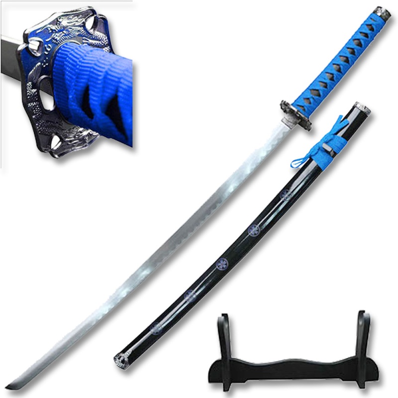 Samurai Katanas Sword Blue Come W/Table Stand 40 " Overall