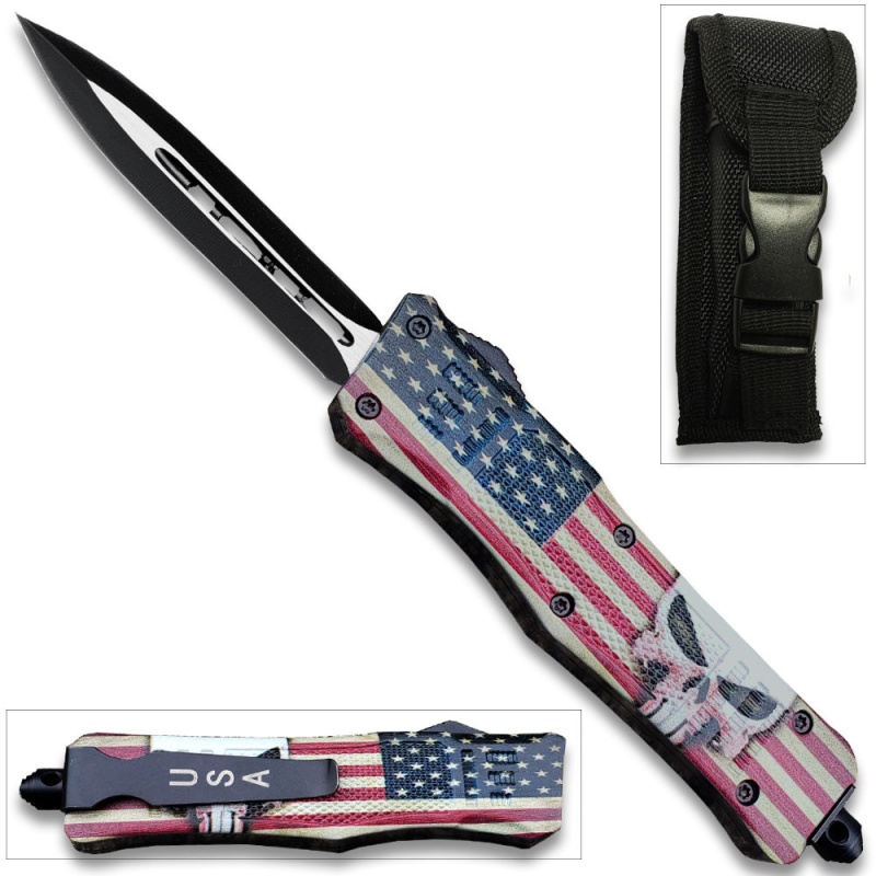 American Punisher Swift Otf Knife Double Edge Blade American Flag