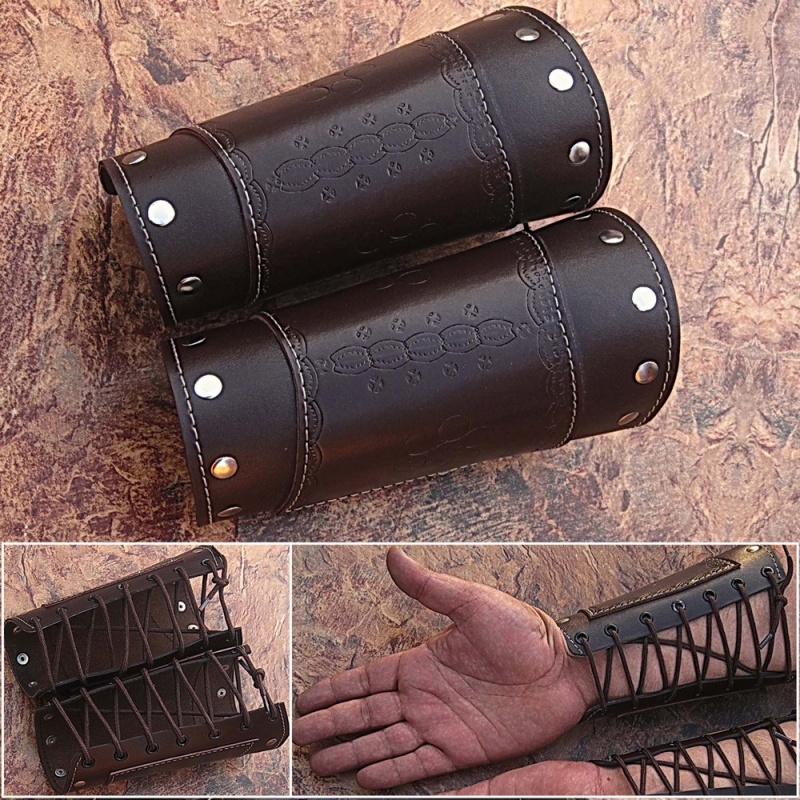 Hand Made Brown Real Leather Armor Pointed Top Cuff