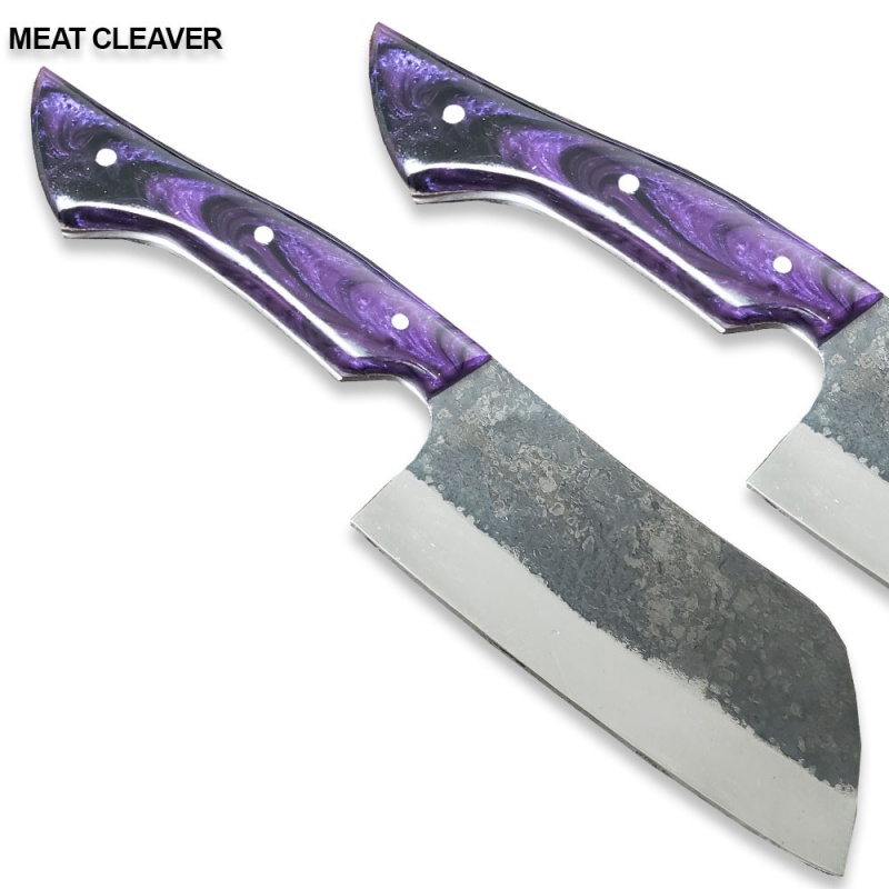White Deer 1095 Forged Steel Purple Resin Japanese Cleaver