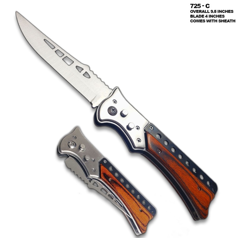 Auto Push Button 9.5 Inches Wood Handle Pocket Knife