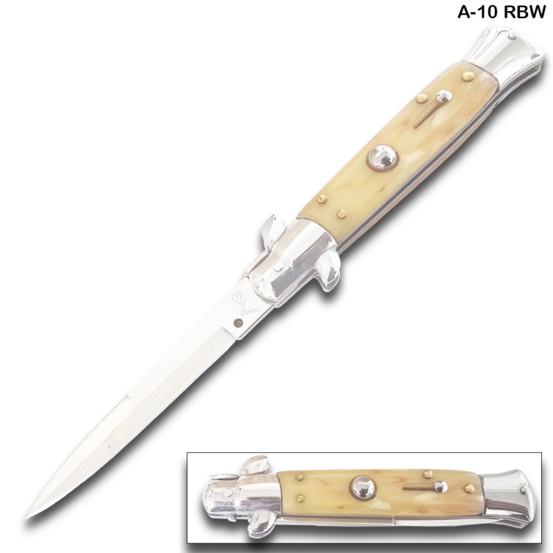 Akc Edition Silver Blade Automatic Stiletto Knife Bone Handle