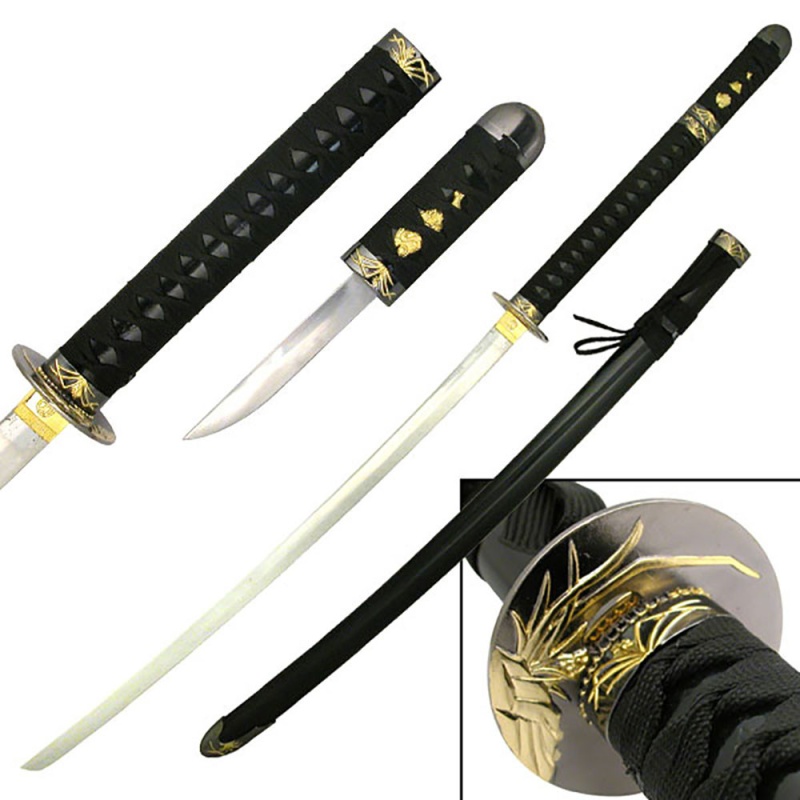 Black Warrior Orchid Katana Sword Come With Hidden Tanto Dagger
