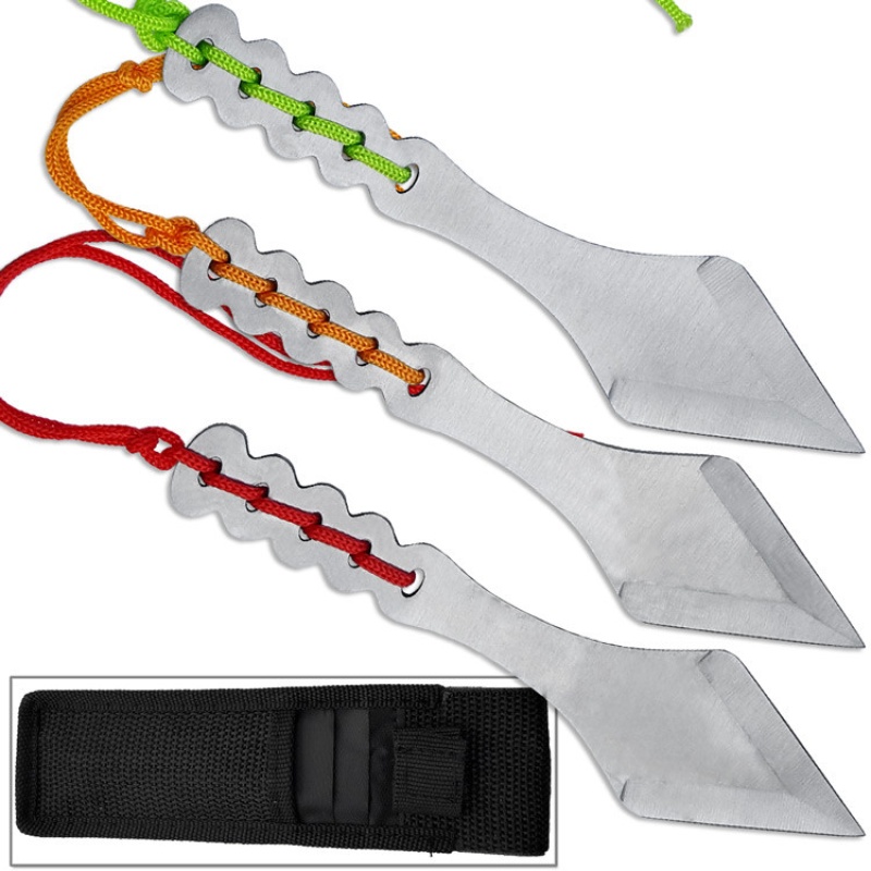 Ninja Warrior Tanto Throwing Knives Set Of 3 Kunai Red, Orange, Green