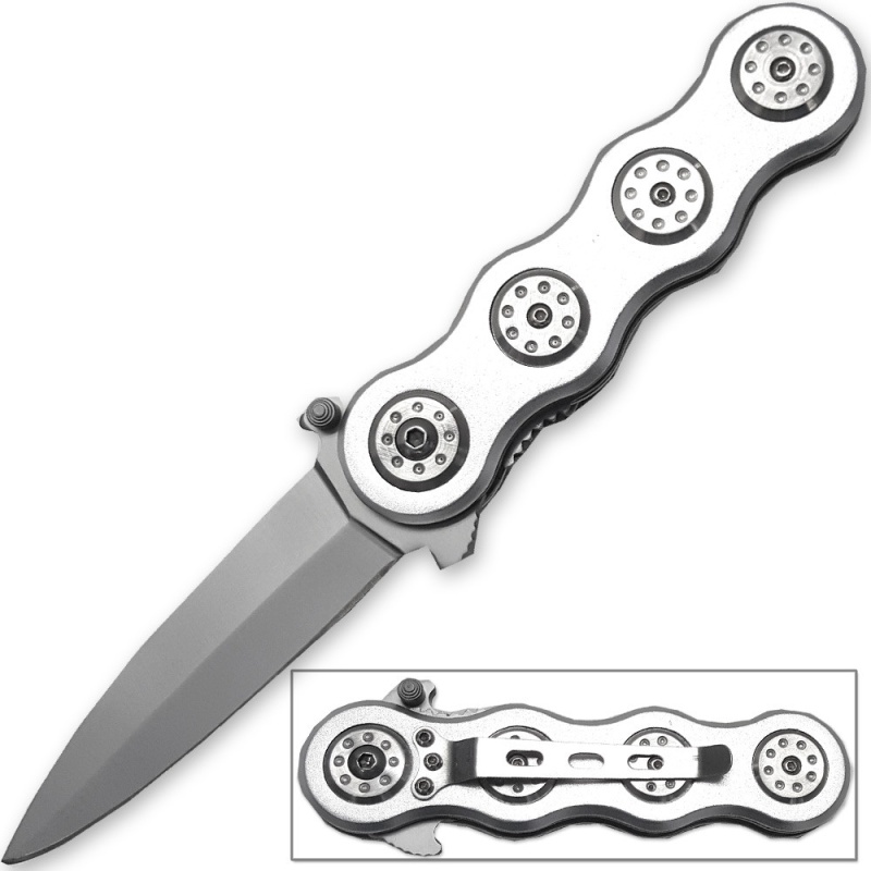 Infinite-X2 Spear Point Folding Knife Edc Pocket Clip Silver Finish