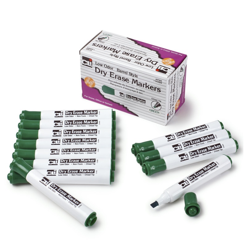 12Ct Dry Erase Markers Green Chisel