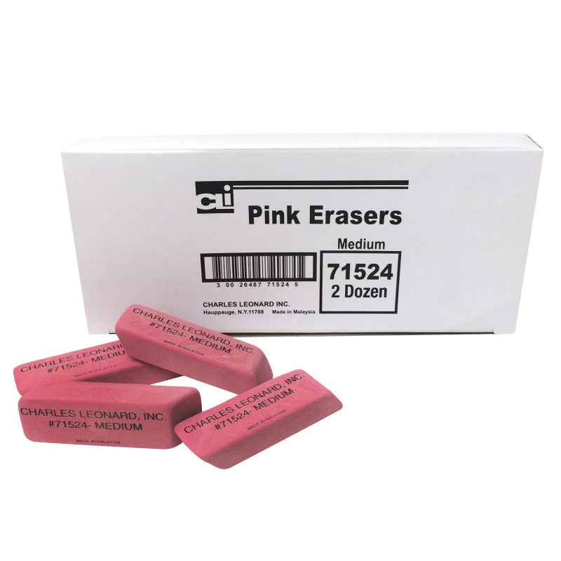 24/Bx Pink Economy Wedge Erasers Medium