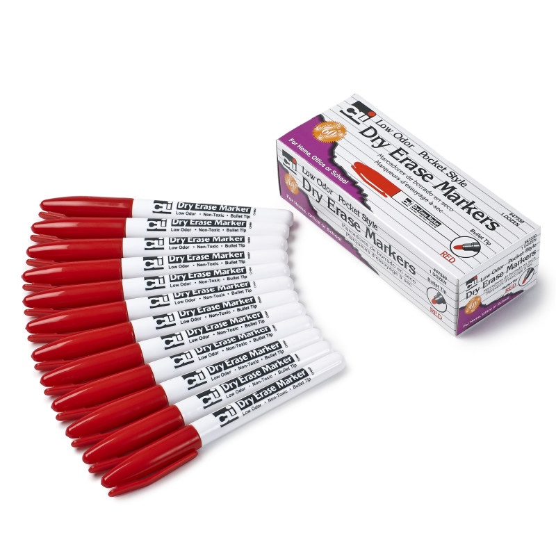 12Ct Red Bullet Tip Dry Erase Markers Pocket Style