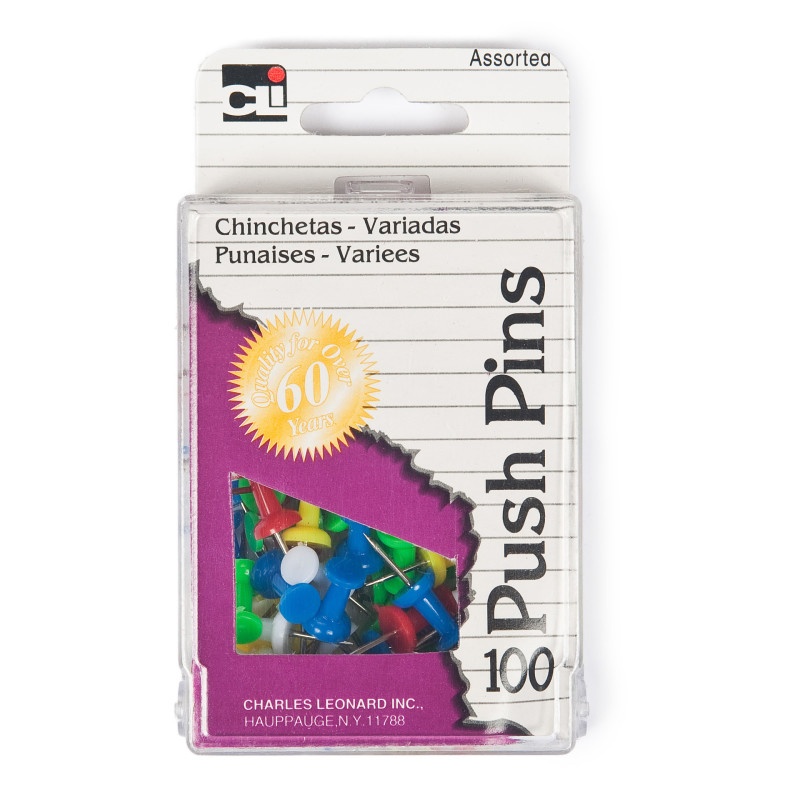 Push Pins Assorted Colors 100/Box