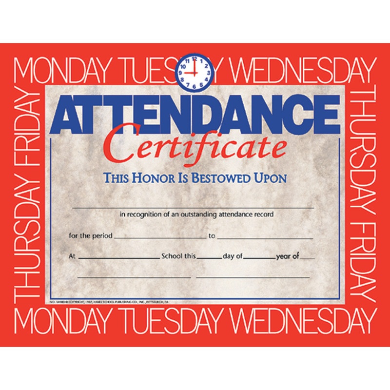 Certificates Attendance 30/Pk 8.5 X 11