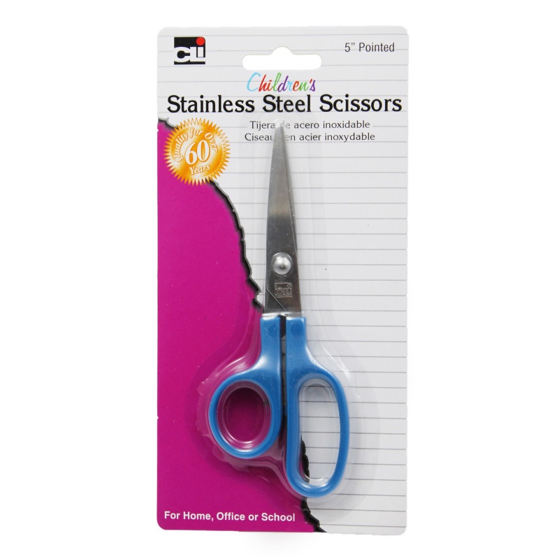 Scissors Childrens 5In Pointed Stainless Steel Asst Colors