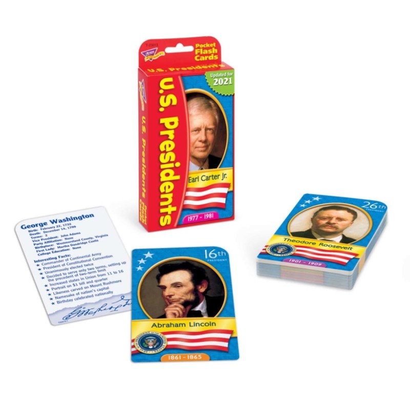 Pocket Flash Cards Presidents 56-Pk 3 X 5 Two-Sided Cards
