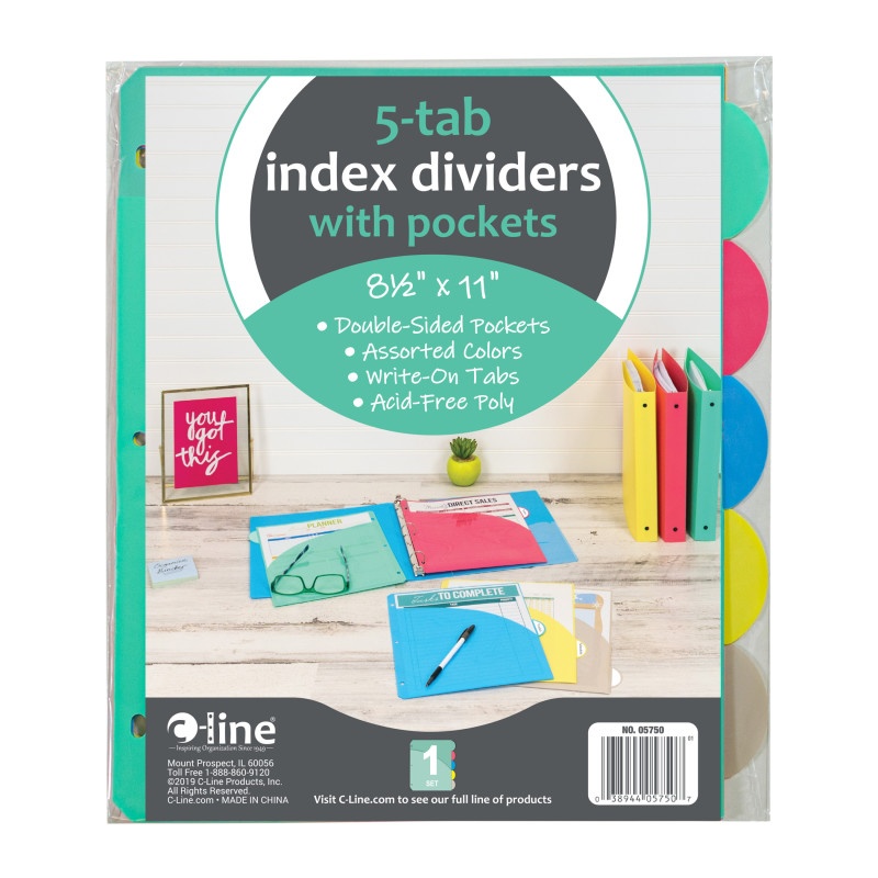 5 Tab Poly Index Dividers With Slant Pocket Assorted 5 Stand Tab