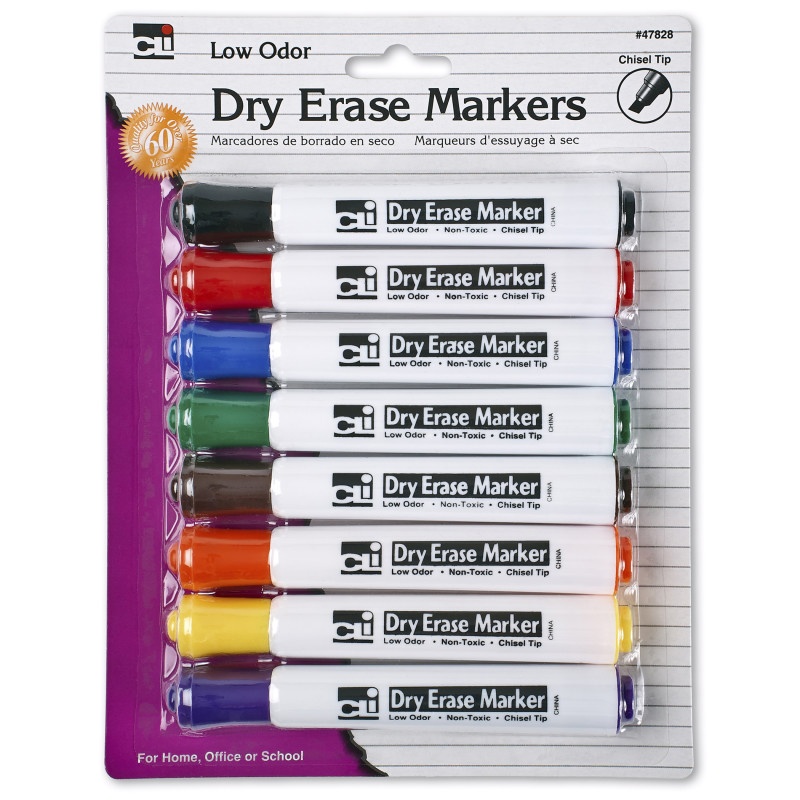 Chisel Tip Asst Barrel Style 8 Pk Dry Erase Markers