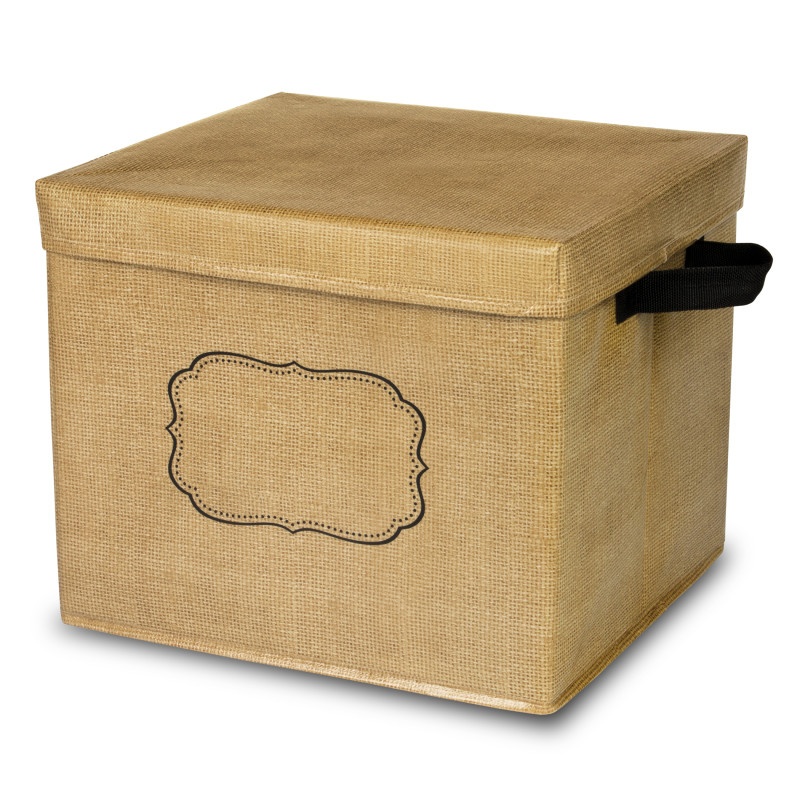 Burlap Storage Bin Box W/Lid