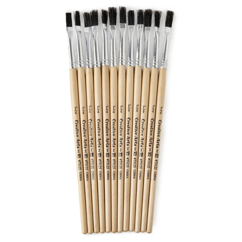 Brushes Stubby Easel Flat 1/4In Natural Bristle 12Ct
