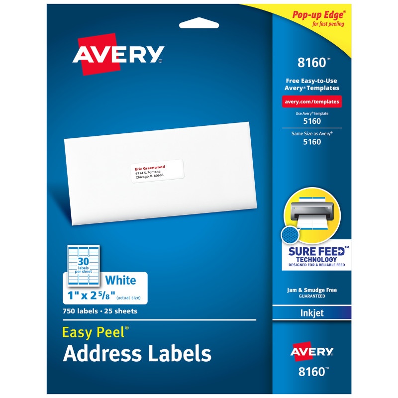Avery 8160 1X2-5/8In Address Label Easy Peel With Surefeed