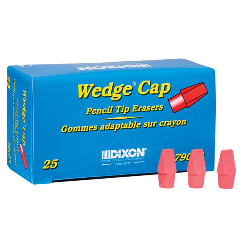 Wedge Pencil Cap Erasers Pink 25Pk