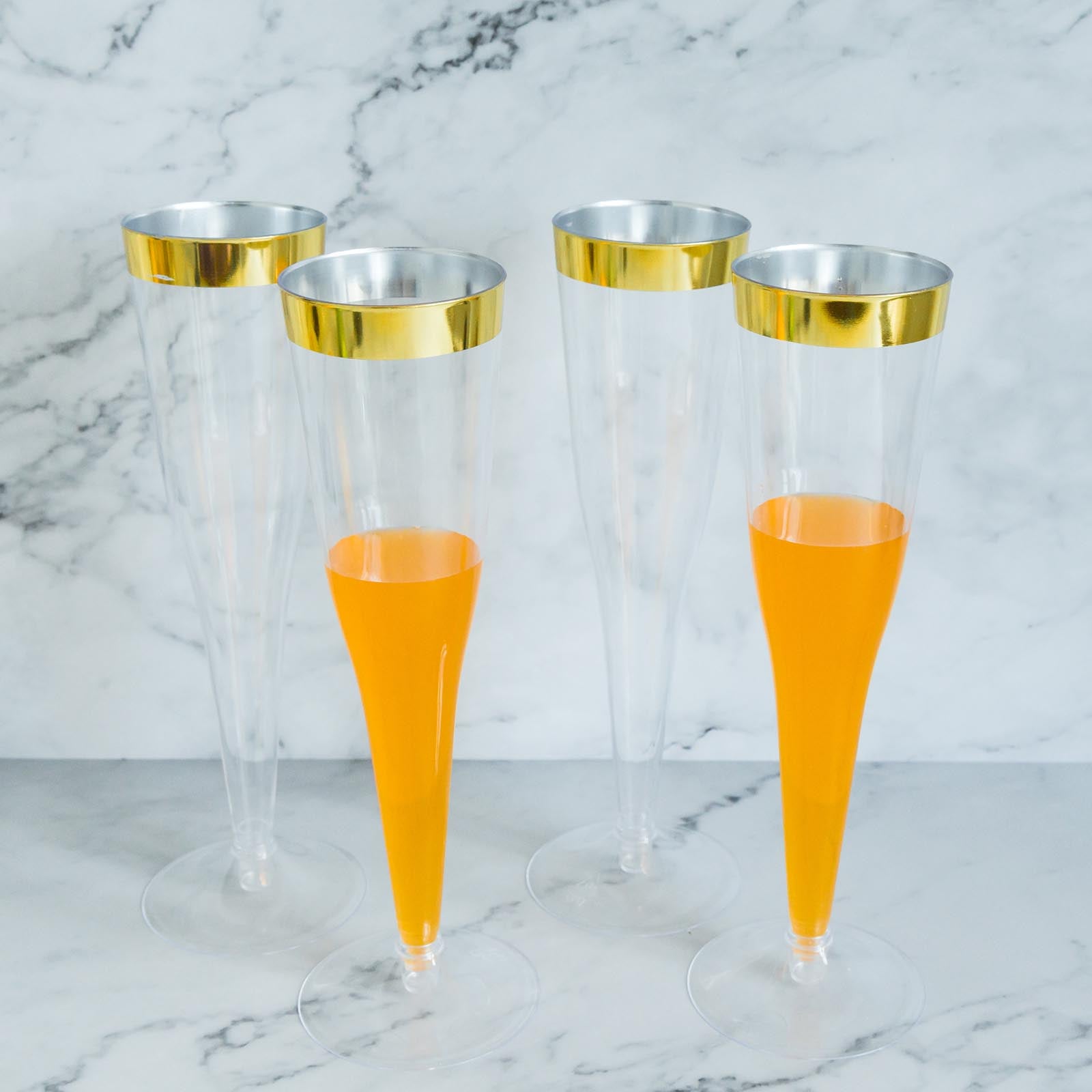 12 Pack  4 Gold Stem Clear Plastic Mini Champagne Flute Glasses