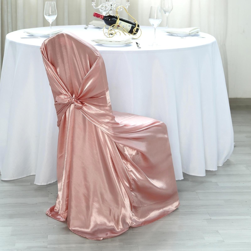 Dusty Rose Satin Self-Tie Universal Chair Cover, Folding, Dining, Banquet  And Standard Size Chair Cover
