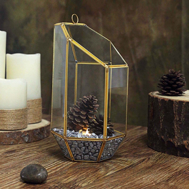 10 Gold Metal Geometric Glass Terrarium, Terrarium Kit , Terrarium Supplies,  Table Decor, Multipurpose Air Plants Holder Heptagon Prism 