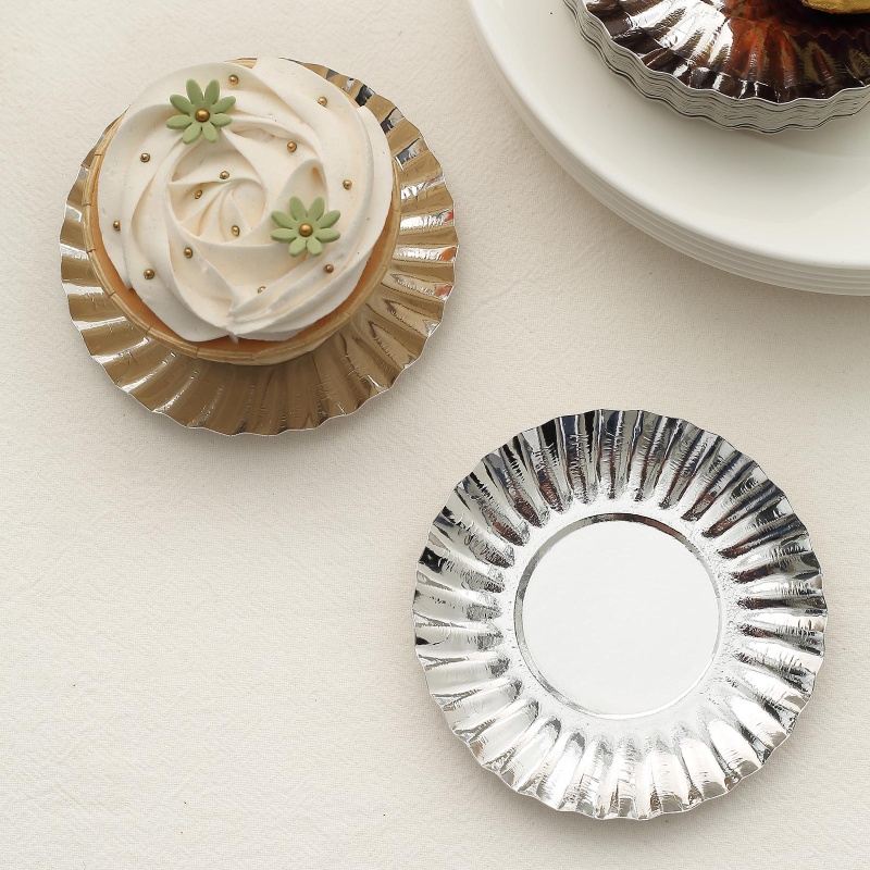 50 Pack Metallic Silver Scalloped Rim Mini Paper Dessert Plates