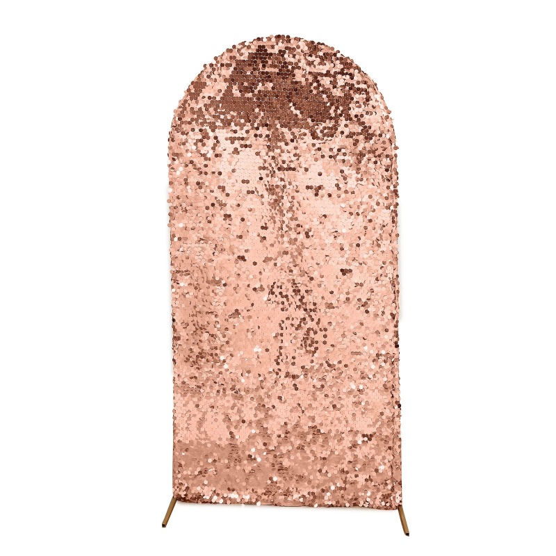 Sparkly Rose Gold Double Sided Big Payette Sequin Fitted Wedding Arch Cover For Round Top Chiara Backdrop Stand 5Ft