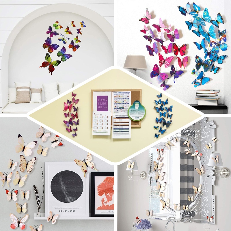 12 Pack 3D Butterfly Wall Decals Stickers DIY– Green Collection