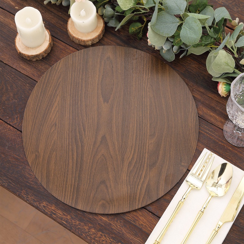 Efavormart 6 Pack Natural 13 inch Paper Placemats with Walnut Wood Design, Round Disposable Dining Table Mats, Size: Style5, Brown