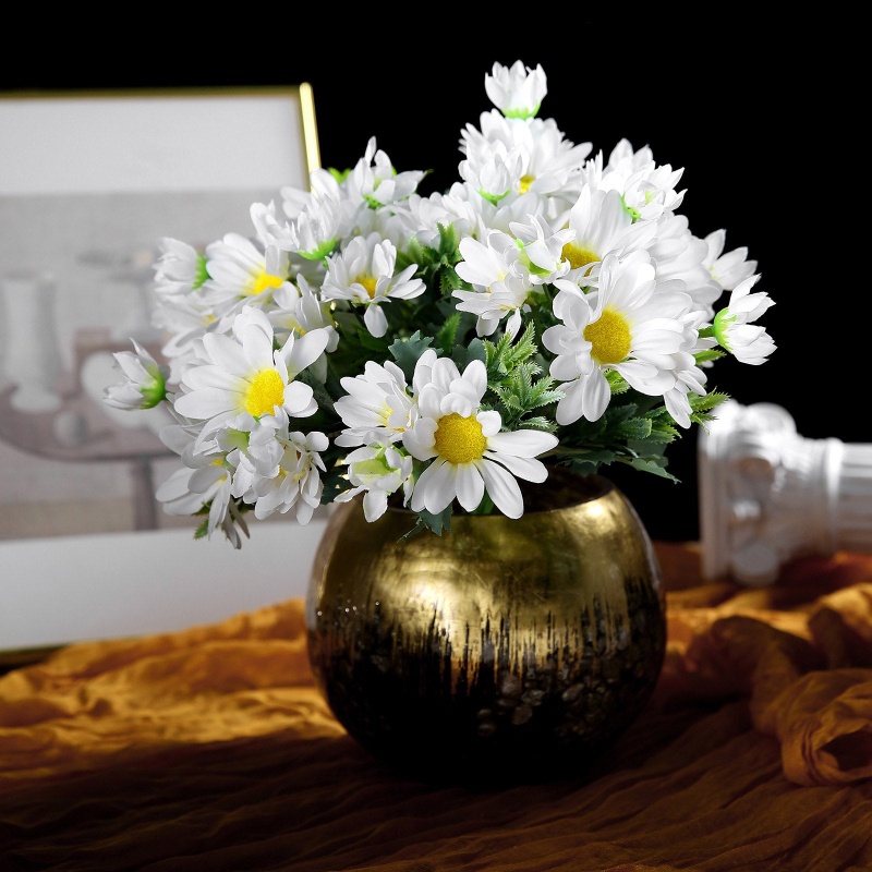 4 Pack  11 White Artificial Daisy Flower Bushes Silk Flower Bouquet
