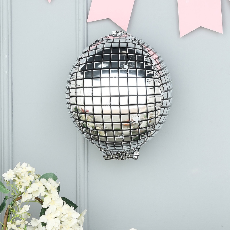 Mirrored Silver Disco Ball Mylar Reusable Foil Helium Air Balloon 15