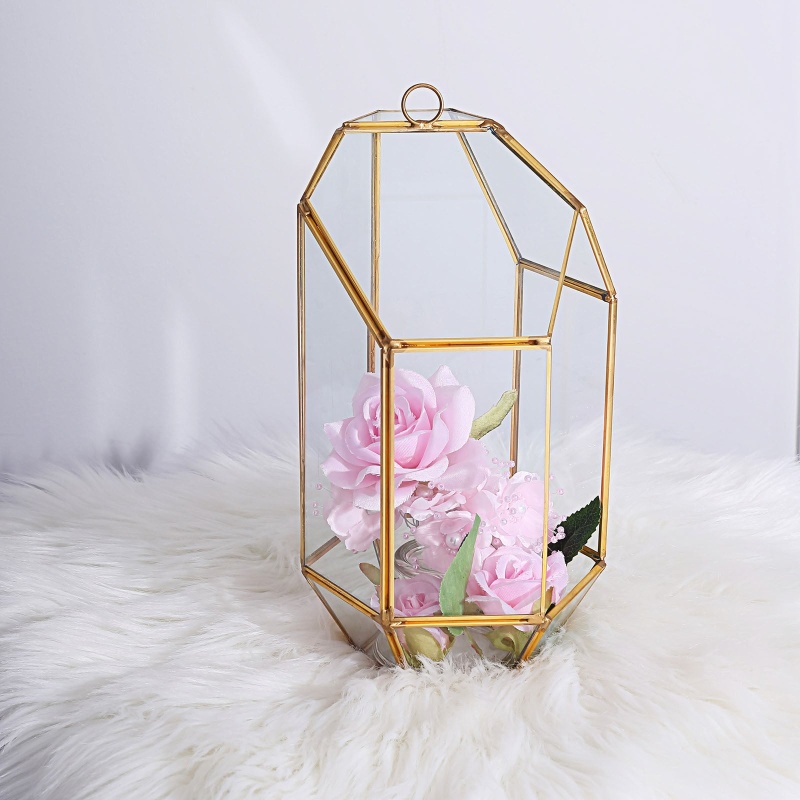 10 Gold Metal Geometric Glass Terrarium, Terrarium Kit , Terrarium Supplies,  Table Decor, Multipurpose Air Plants Holder Heptagon Prism 