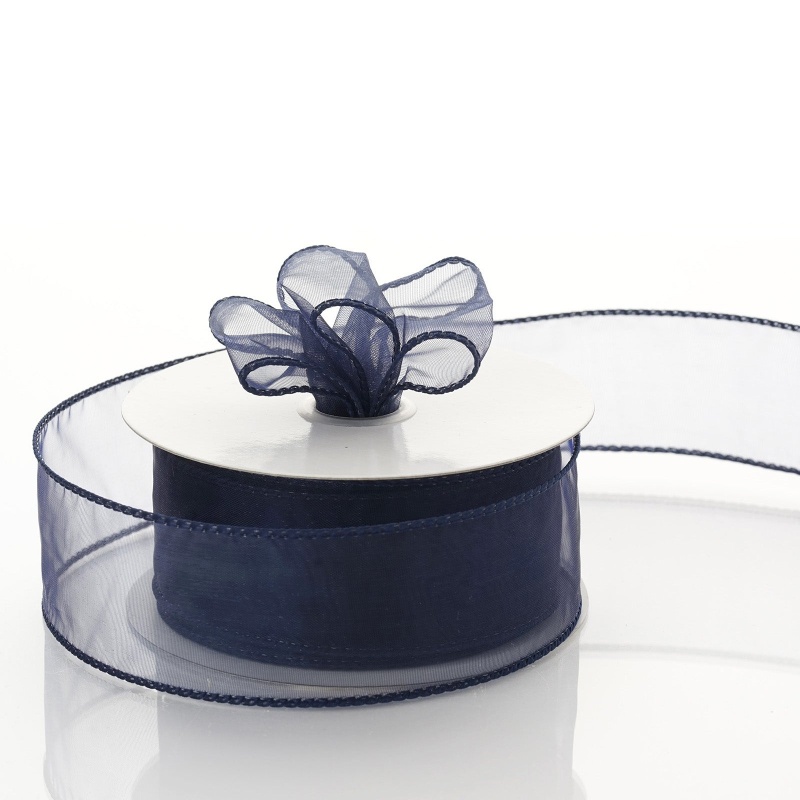 Navy Blue Sheer Organza Wired Ribbon, 1-1/2x25 Yards