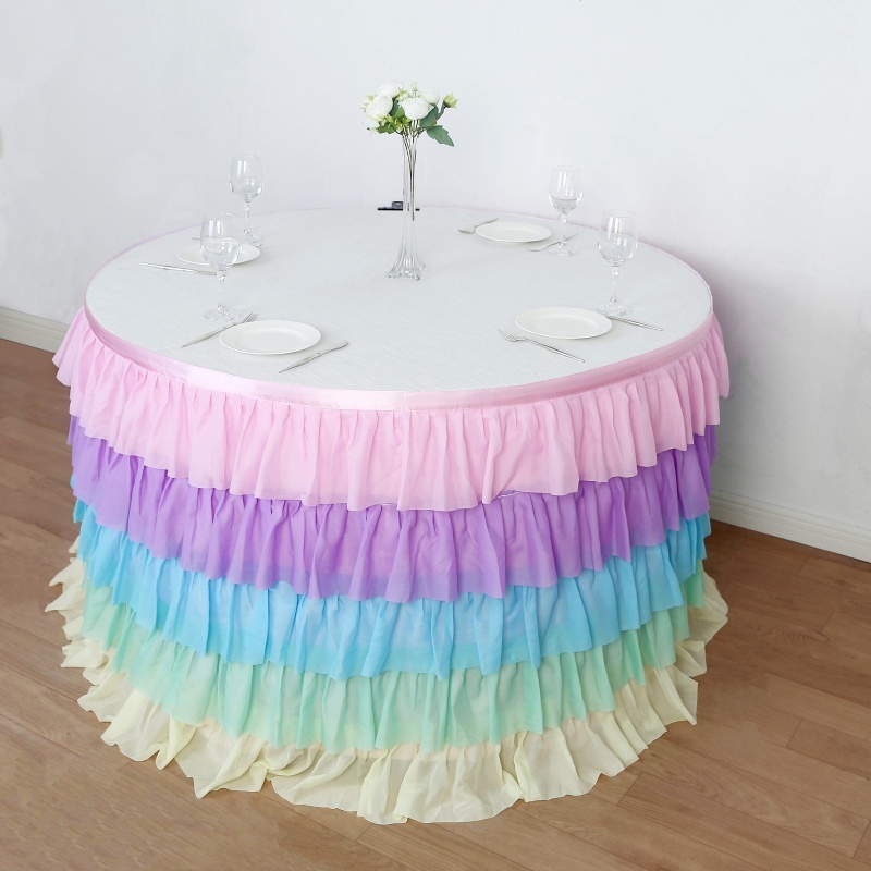 Pastel Rainbow Ruffled Tablecloth