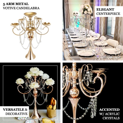 Hot! 5 Arms Crystal Candelabra with Hanging Crystals for Wedding