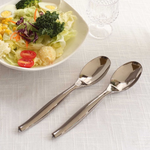 10 Pack Silver Large Serving Spoons, Heavy Duty Plastic Spoons - 10